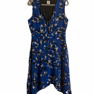 CAbi Royal Blue Black and White Asymmetrical Hem Dress